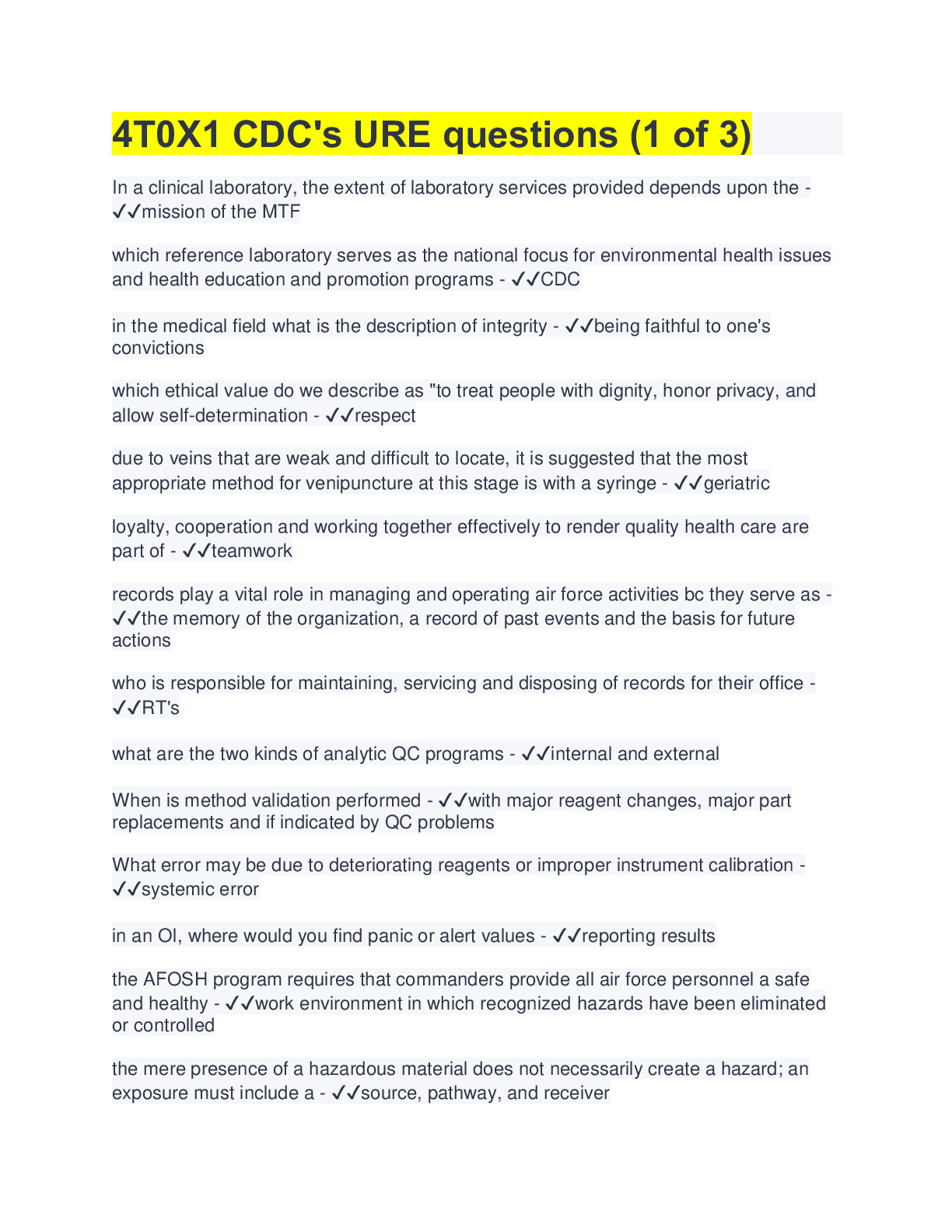 Preview image for 4T0X1 CDC's URE questions (1 of 3) questions & answers